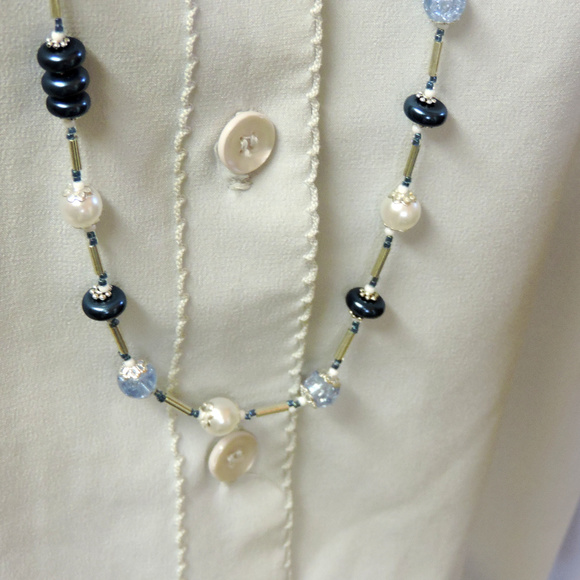 Hand Crafted Blue, White & Silver ... Long Necklace 38" - Picture 9 of 10